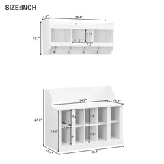 Bellemave® Elegant Hall Tree with Wall Mounted Coat Rack, Shelves and 4 Hooks - Bellemave