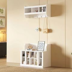 Bellemave® Elegant Hall Tree with Wall Mounted Coat Rack, Shelves and 4 Hooks - Bellemave