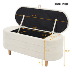 Bellemave® Elegant Upholstered Sherpa Fabric Storage Ottoman with Wood Legs - Bellemave