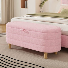 Bellemave® Elegant Upholstered Sherpa Fabric Storage Ottoman with Wood Legs - Bellemave