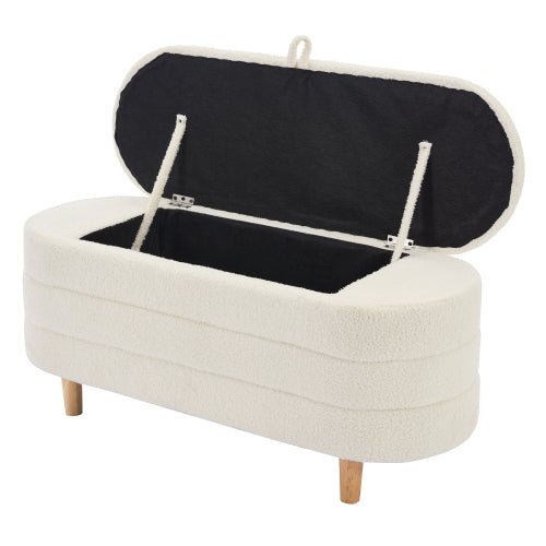 Bellemave® Elegant Upholstered Sherpa Fabric Storage Ottoman with Wood Legs - Bellemave