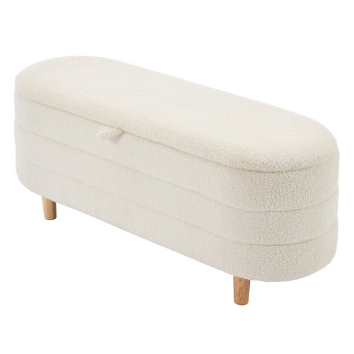Bellemave® Elegant Upholstered Sherpa Fabric Storage Ottoman with Wood Legs - Bellemave