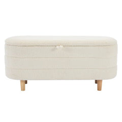 Bellemave® Elegant Upholstered Sherpa Fabric Storage Ottoman with Wood Legs - Bellemave