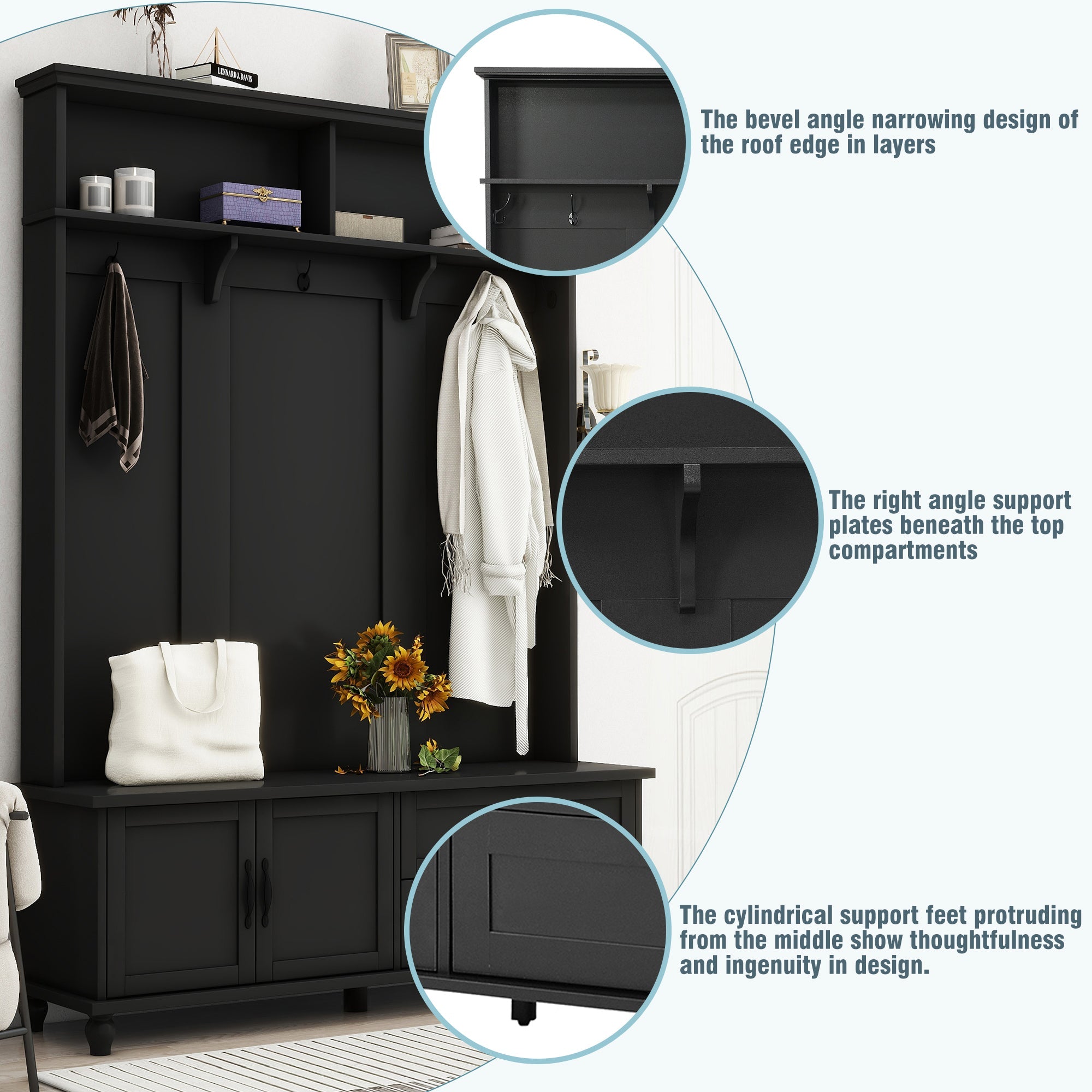 Bellemave® Entryway Cabinet with Widen Mudroom Bench ，Black，sit and change shoes，Everyone - Bellemave