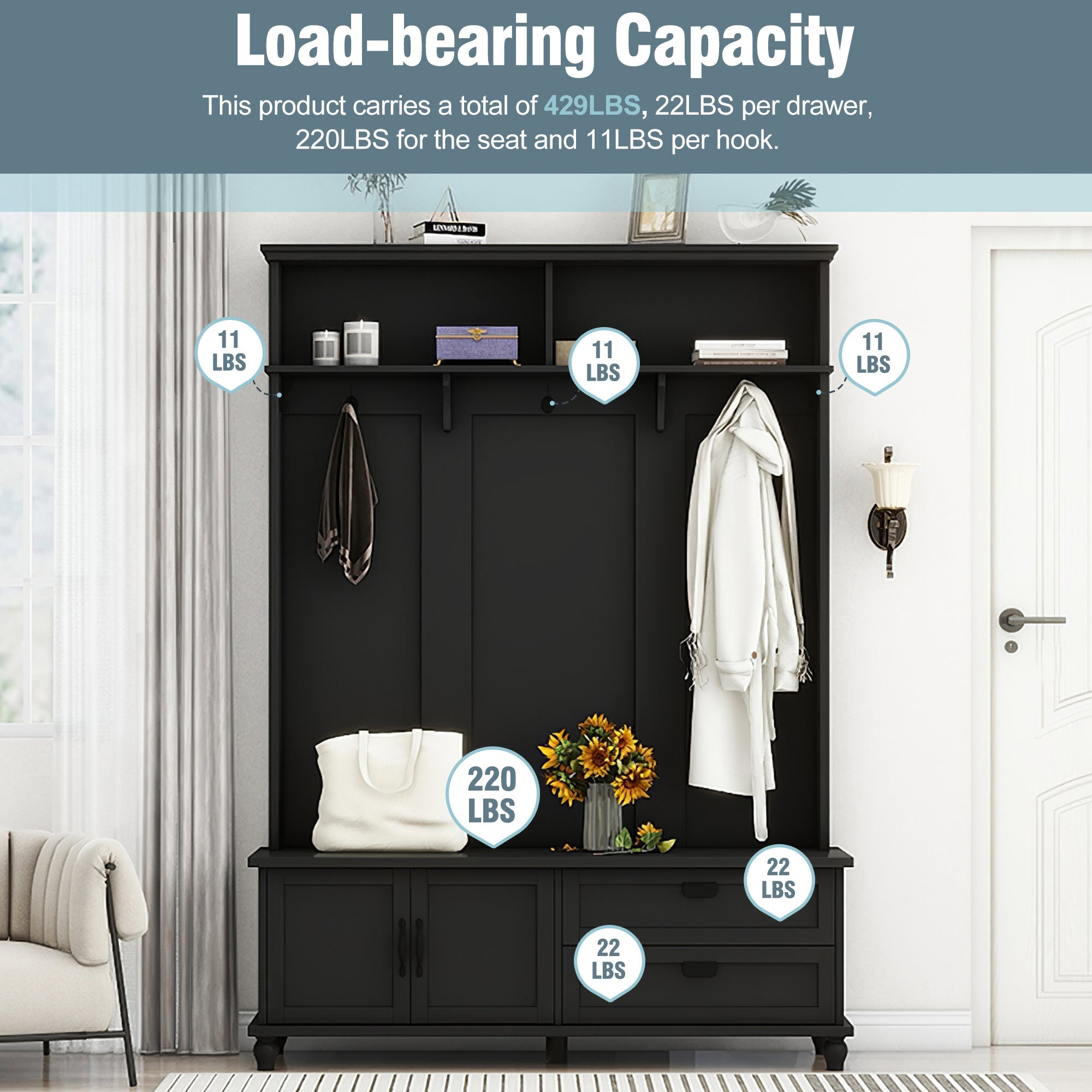 Bellemave® Entryway Cabinet with Widen Mudroom Bench ，Black，sit and change shoes，Everyone - Bellemave