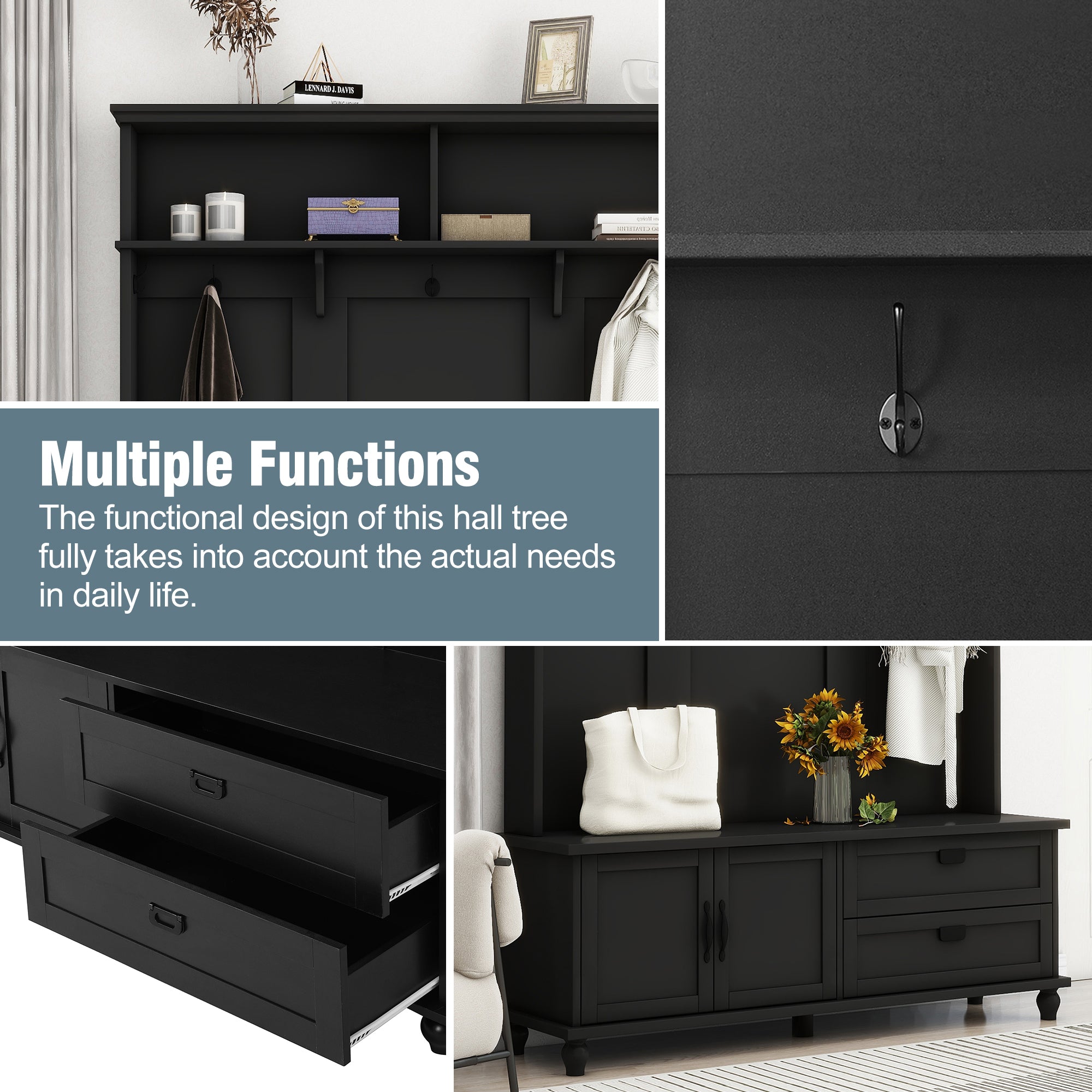 Bellemave® Entryway Cabinet with Widen Mudroom Bench ，Black，sit and change shoes，Everyone - Bellemave