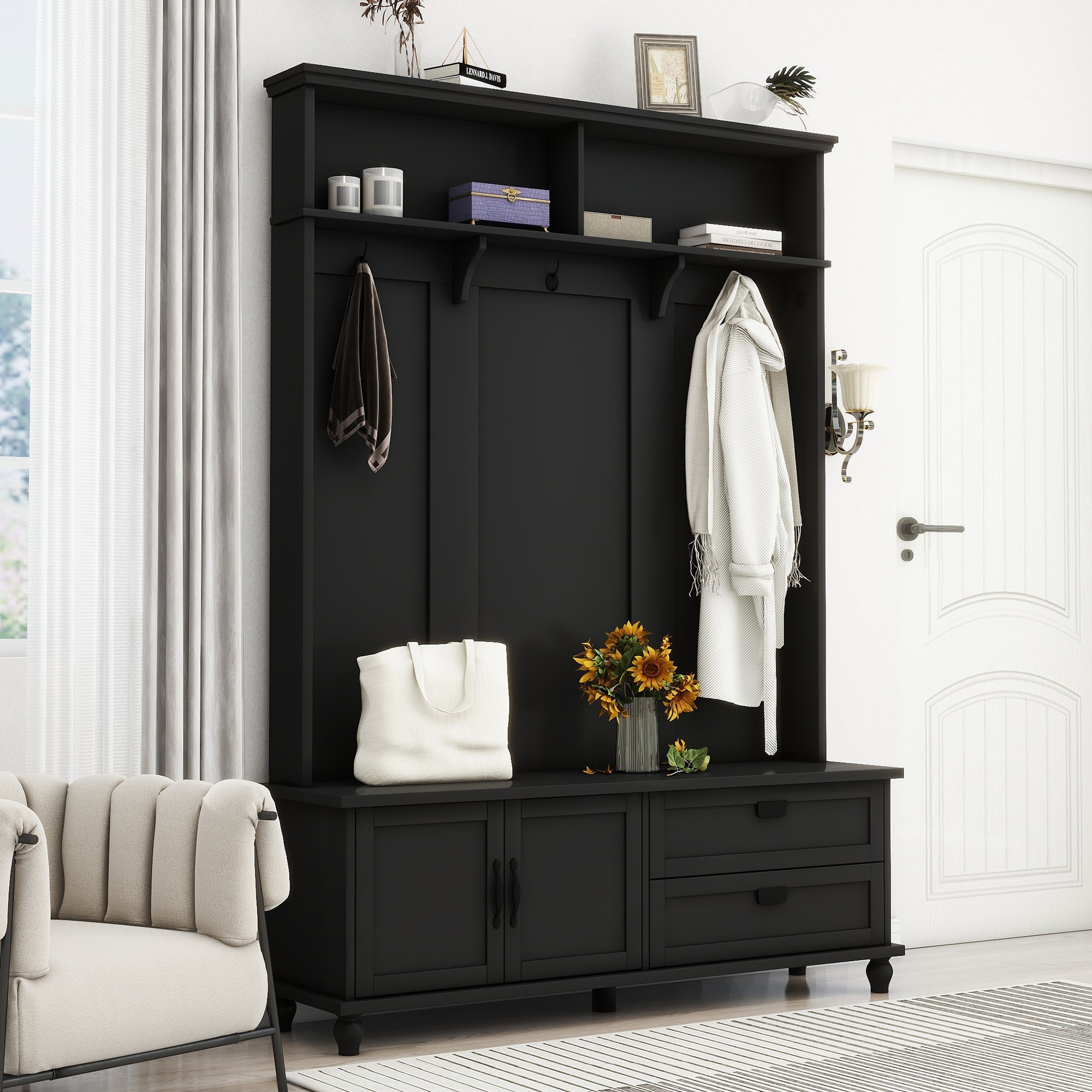 Bellemave® Entryway Cabinet with Widen Mudroom Bench ，Black，sit and change shoes，Everyone - Bellemave