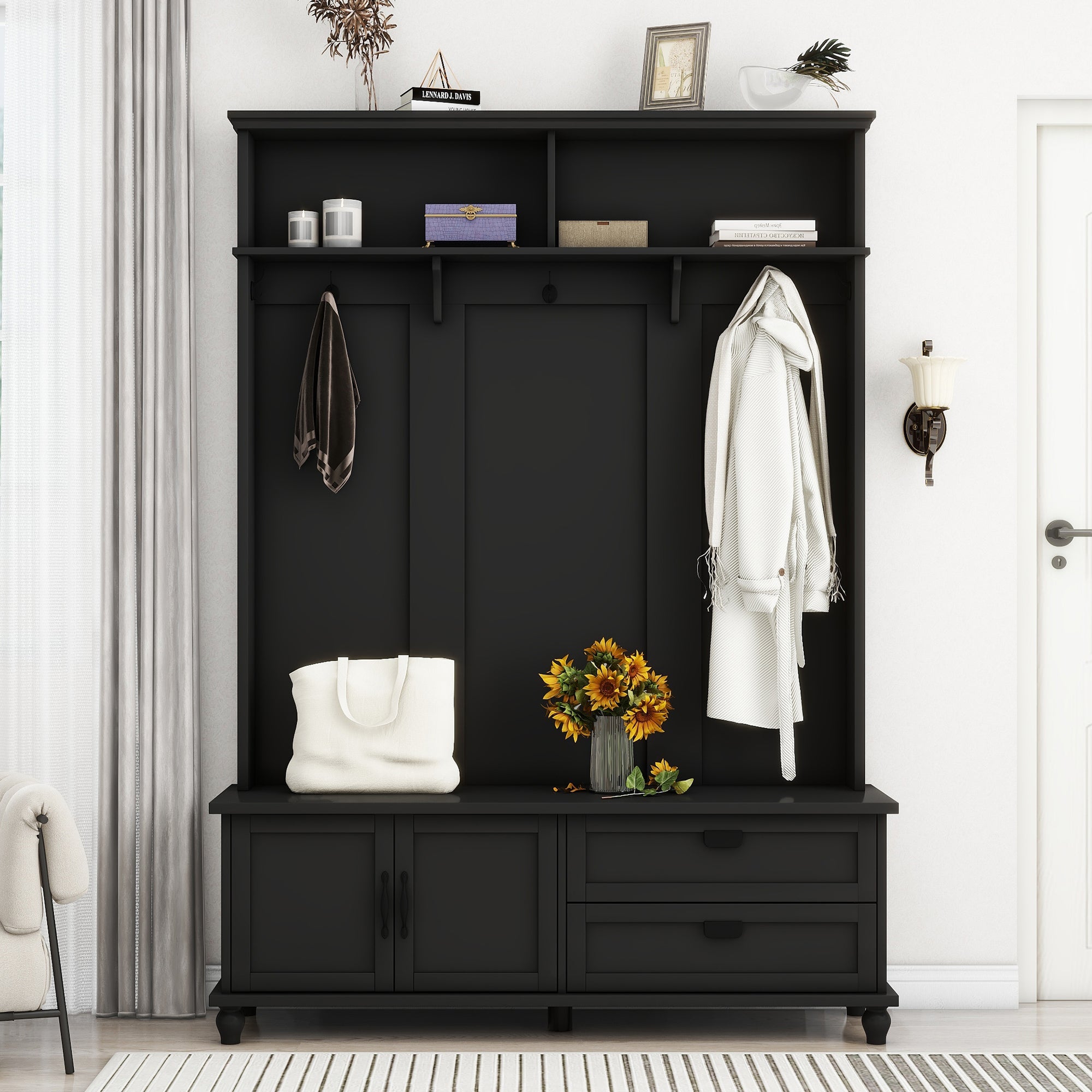 Bellemave® Entryway Cabinet with Widen Mudroom Bench ，Black，sit and change shoes，Everyone - Bellemave
