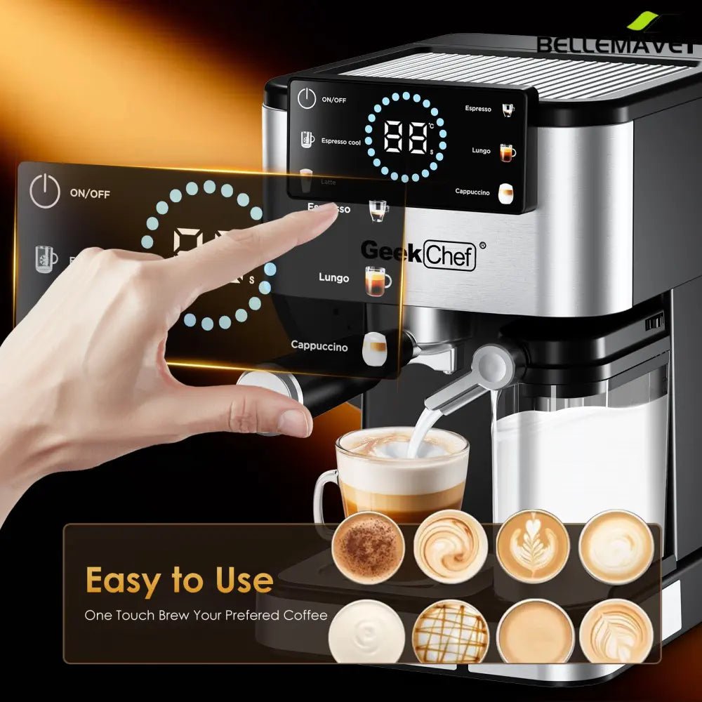 Bellemave® Espresso Coffee Maker for Home - 20 Bar Coffee Maker with Automatic Milk Frother,TouchScreen,ESE POD & Instant Heating - Bellemave