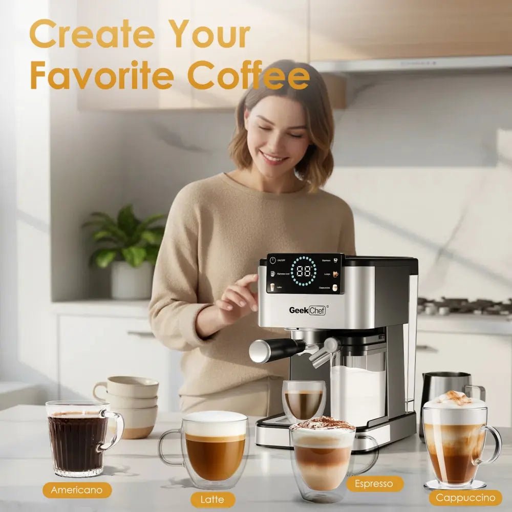 Bellemave® Espresso Coffee Maker for Home - 20 Bar Coffee Maker with Automatic Milk Frother,TouchScreen,ESE POD & Instant Heating - Bellemave