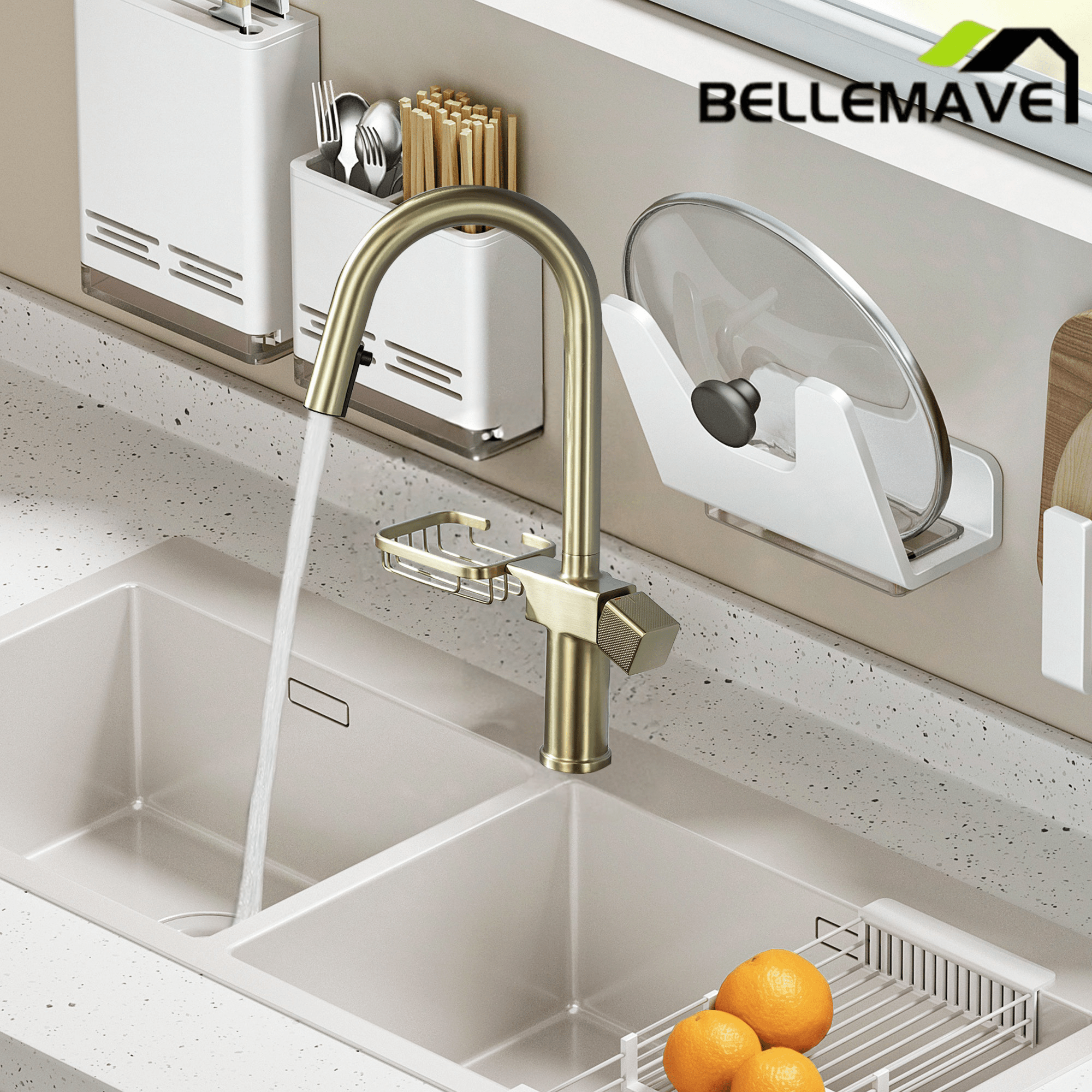 Bellemave® Extendable Bathroom Faucet, Kitchen and Sink Mixer Tap, Modern Faucet with Soap Holder - Bellemave