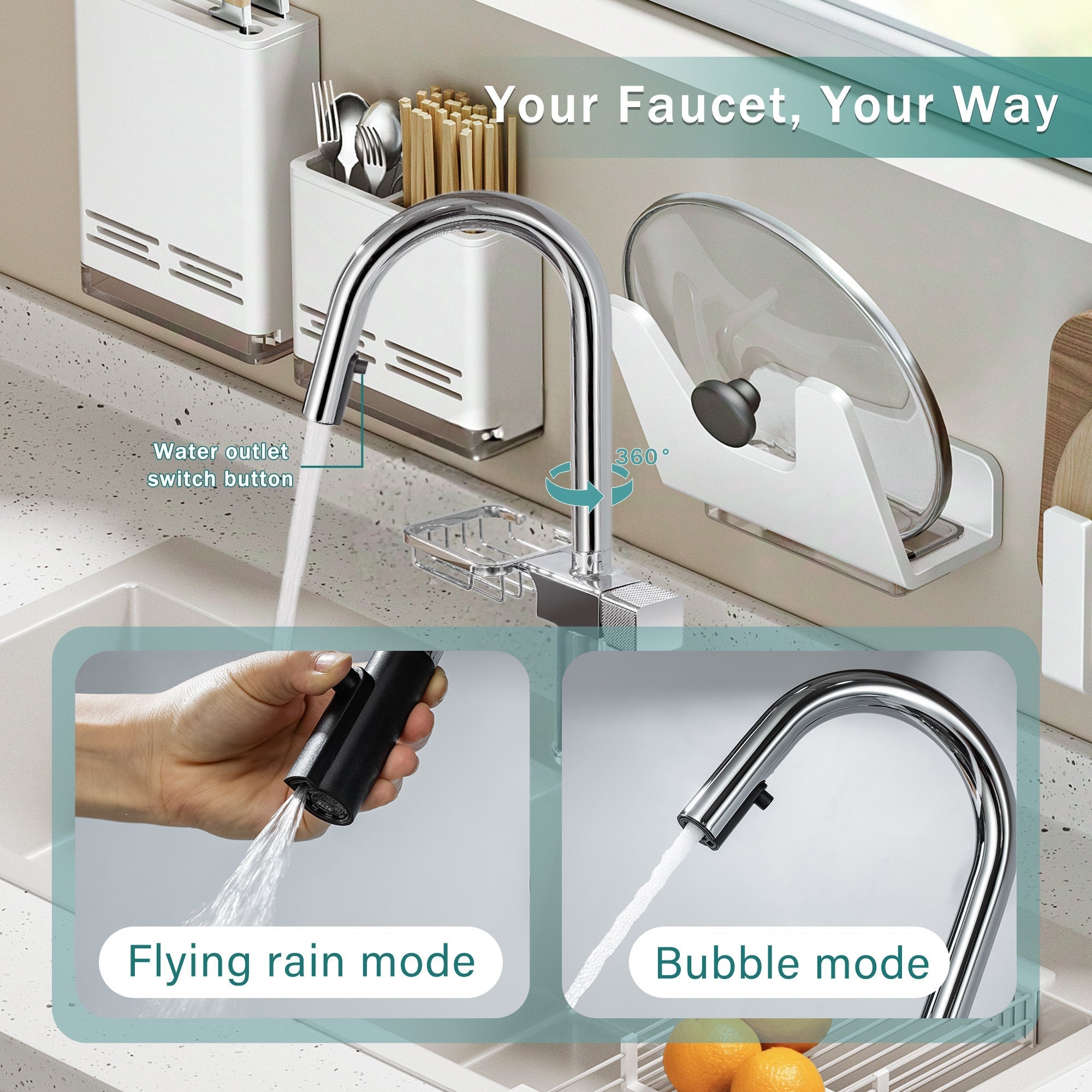 Bellemave® Extendable Bathroom Faucet, Kitchen and Sink Mixer Tap, Modern Faucet with Soap Holder - Bellemave