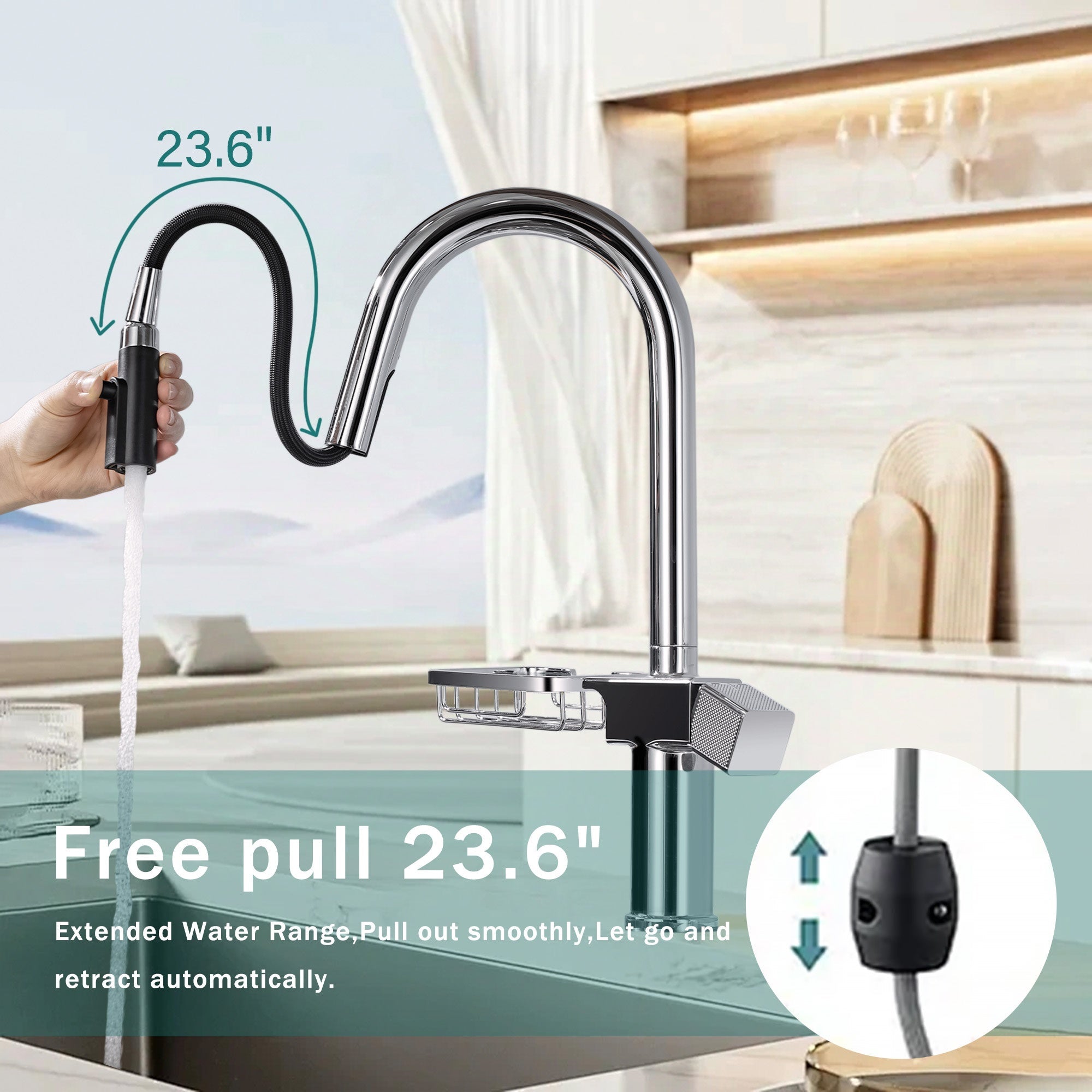 Bellemave® Extendable Bathroom Faucet, Kitchen and Sink Mixer Tap, Modern Faucet with Soap Holder - Bellemave