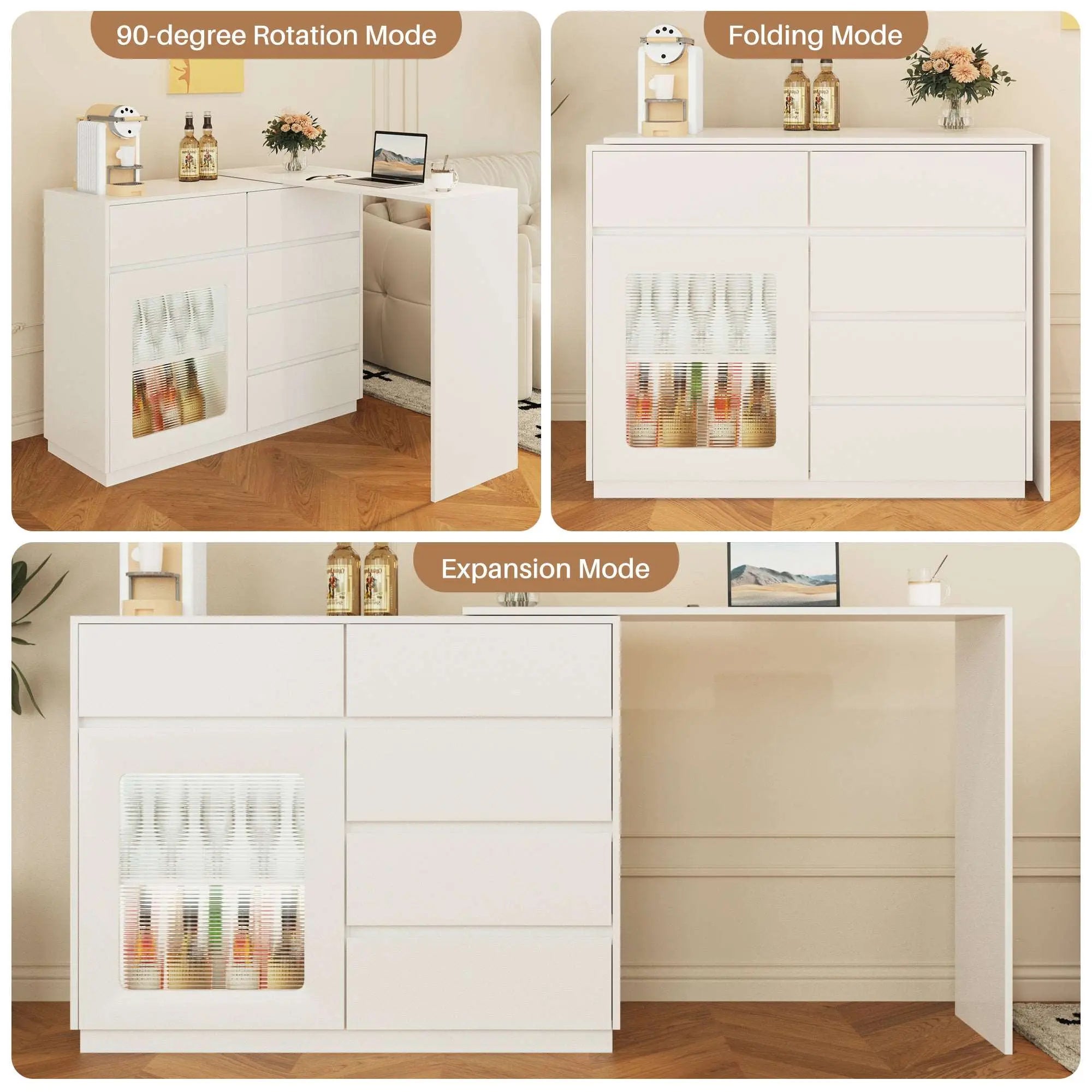Bellemave® Extendable Sofa Bar Table Cabinet Behind Couch Pub Table with LED - Bellemave