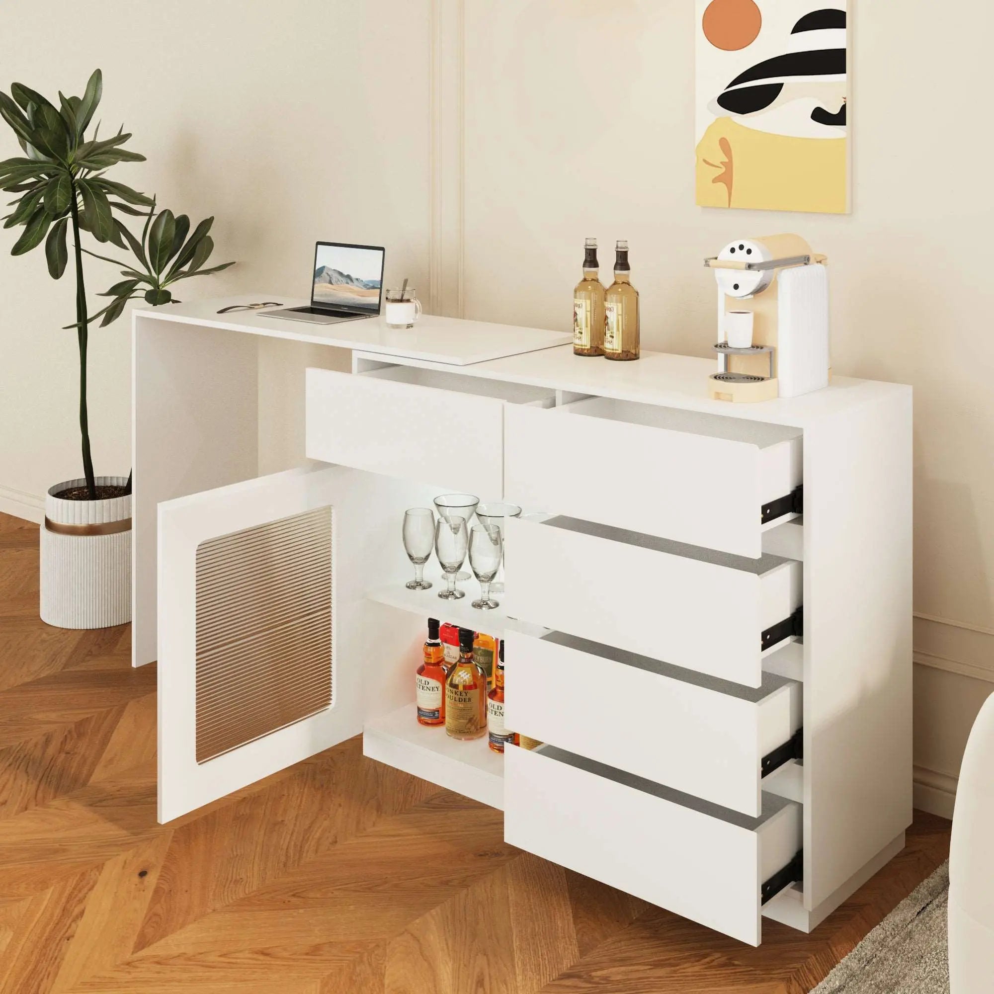 Bellemave® Extendable Sofa Bar Table Cabinet Behind Couch Pub Table with LED - Bellemave