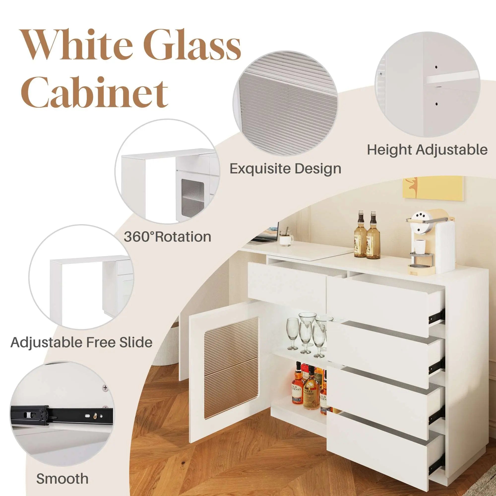 Bellemave® Extendable Sofa Bar Table Cabinet Behind Couch Pub Table with LED - Bellemave