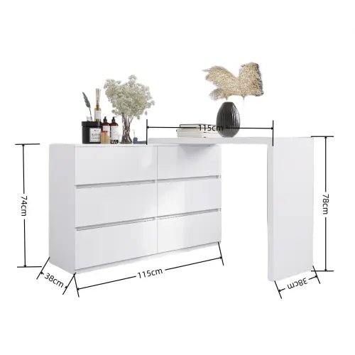 Bellemave® Extended Desktop 6 Drawers Chest of Drawer without Handle - Bellemave