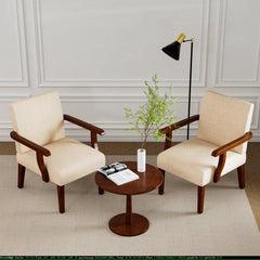 Bellemave® Fabric Accent Arm Chair Set of 2 with Round Wood Table - Bellemave