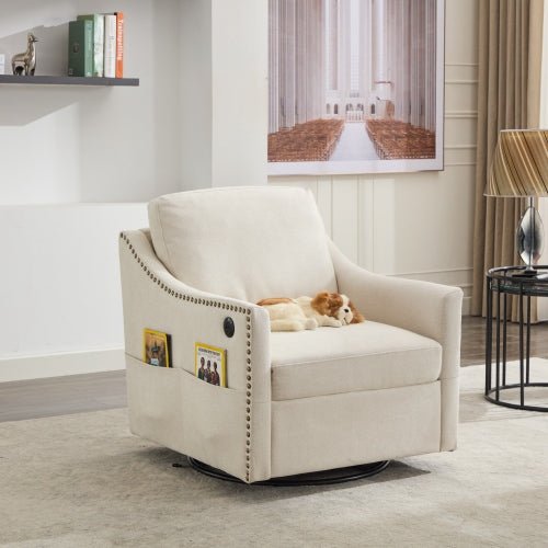 Bellemave® Fabric Swivel Rotating Accent Chair with USB and Magazine Book Bag - Bellemave