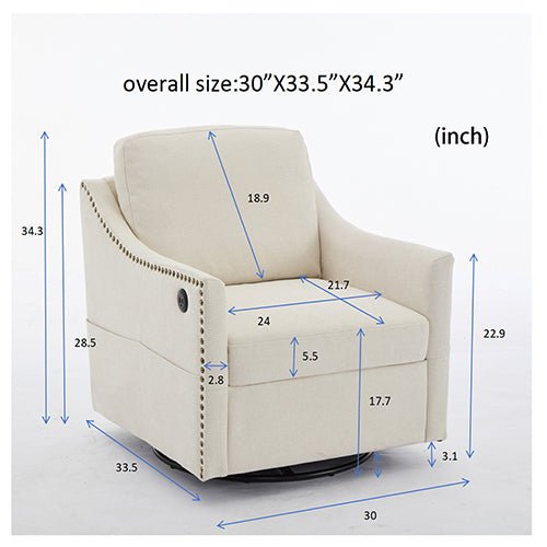 Bellemave® Fabric Swivel Rotating Accent Chair with USB and Magazine Book Bag - Bellemave