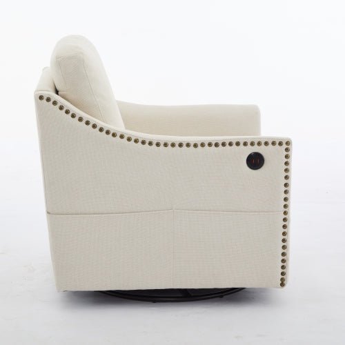 Bellemave® Fabric Swivel Rotating Accent Chair with USB and Magazine Book Bag - Bellemave