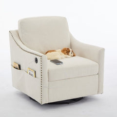 Bellemave® Fabric Swivel Rotating Accent Chair with USB and Magazine Book Bag - Bellemave