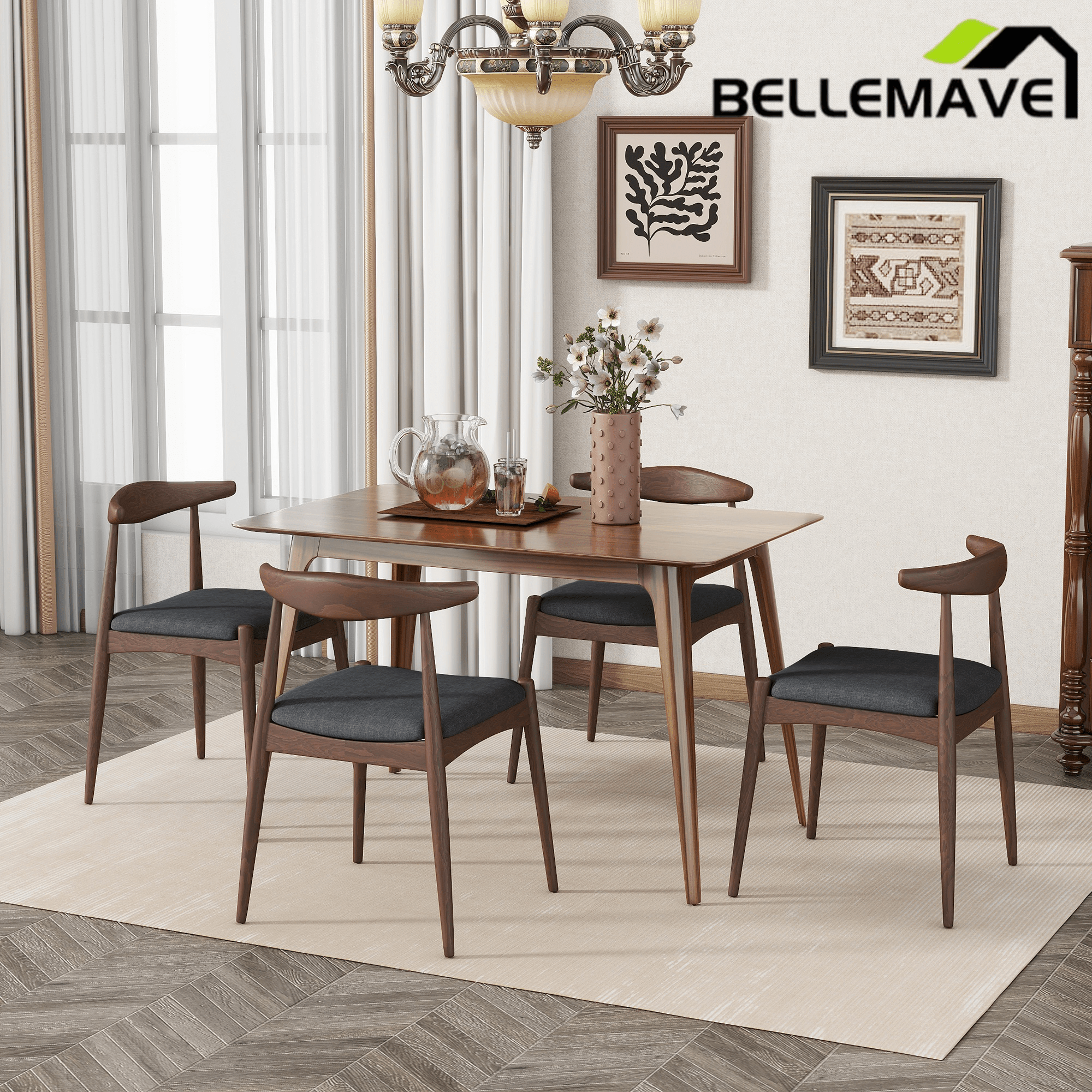 Bellemave® Fabric with Oak Finish Dining Chairs, 2 - Pcs Set - Bellemave