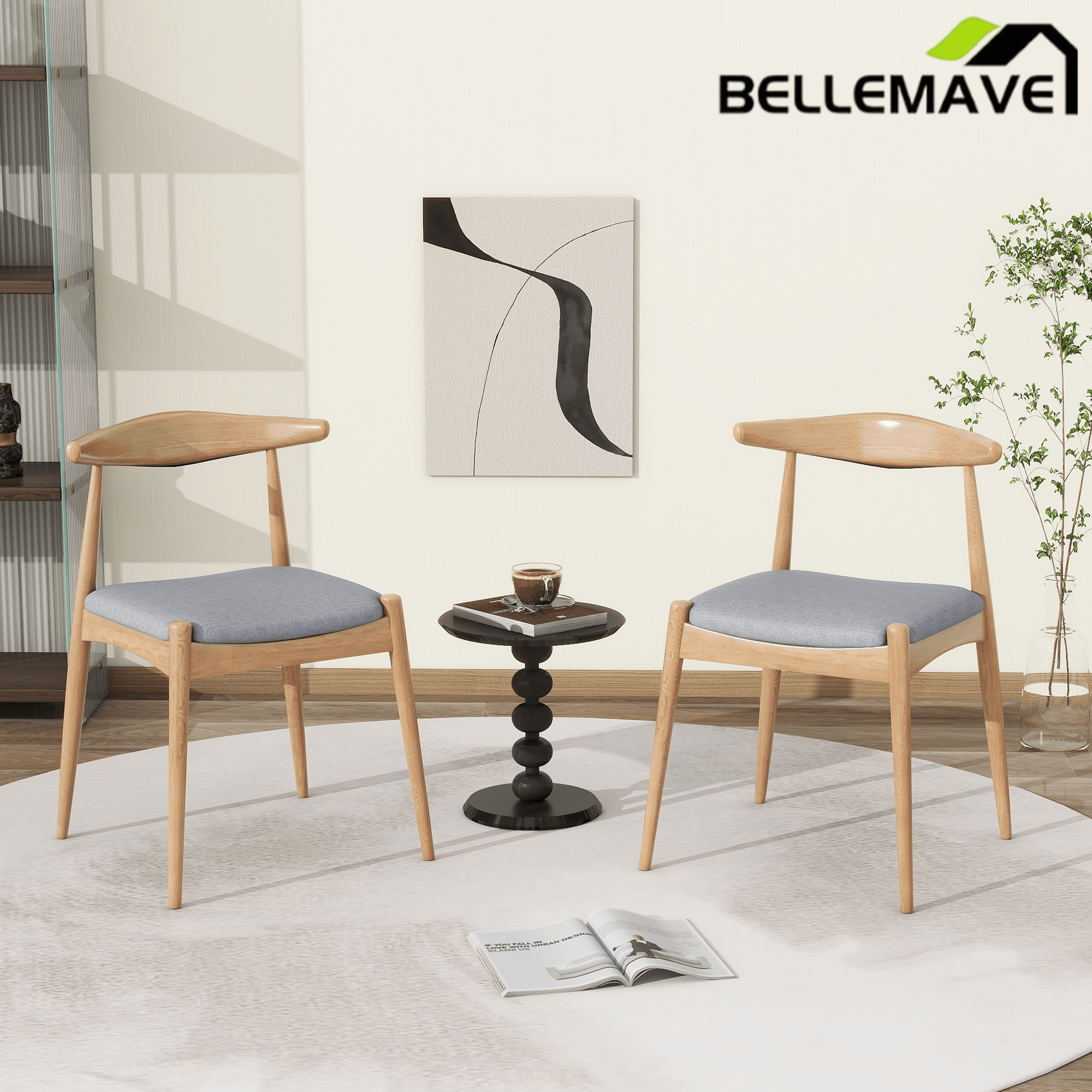 Bellemave® Fabric with Oak Finish Dining Chairs, 2 - Pcs Set - Bellemave