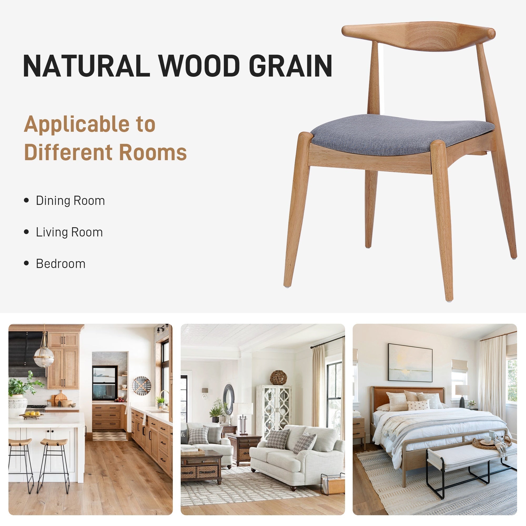 Bellemave® Fabric with Oak Finish Dining Chairs, 2 - Pcs Set - Bellemave