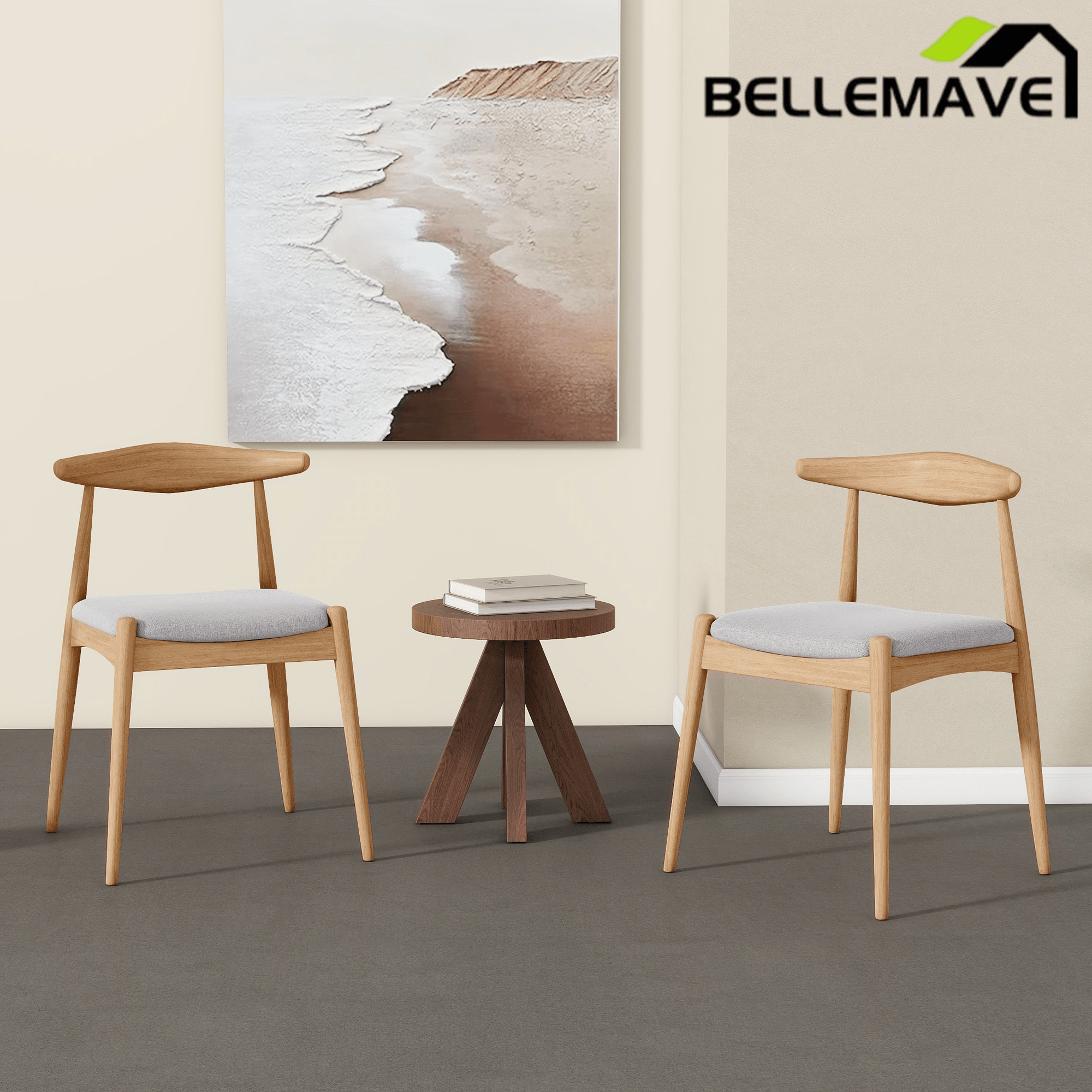 Bellemave® Fabric with Oak Finish Dining Chairs, 2 - Pcs Set - Bellemave