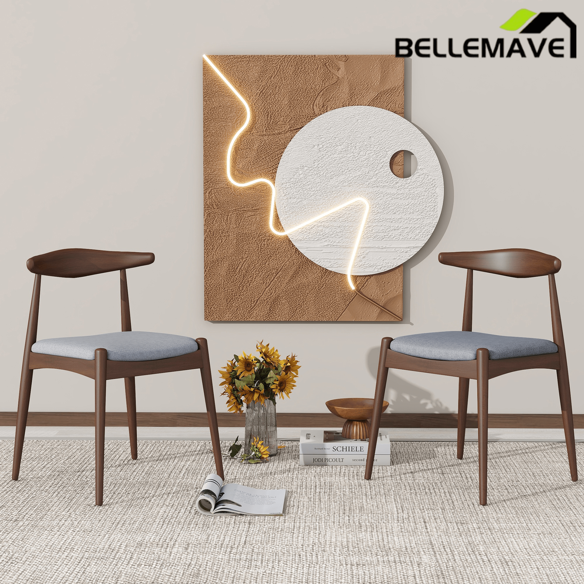 Bellemave® Fabric with Oak Finish Dining Chairs, 2 - Pcs Set - Bellemave