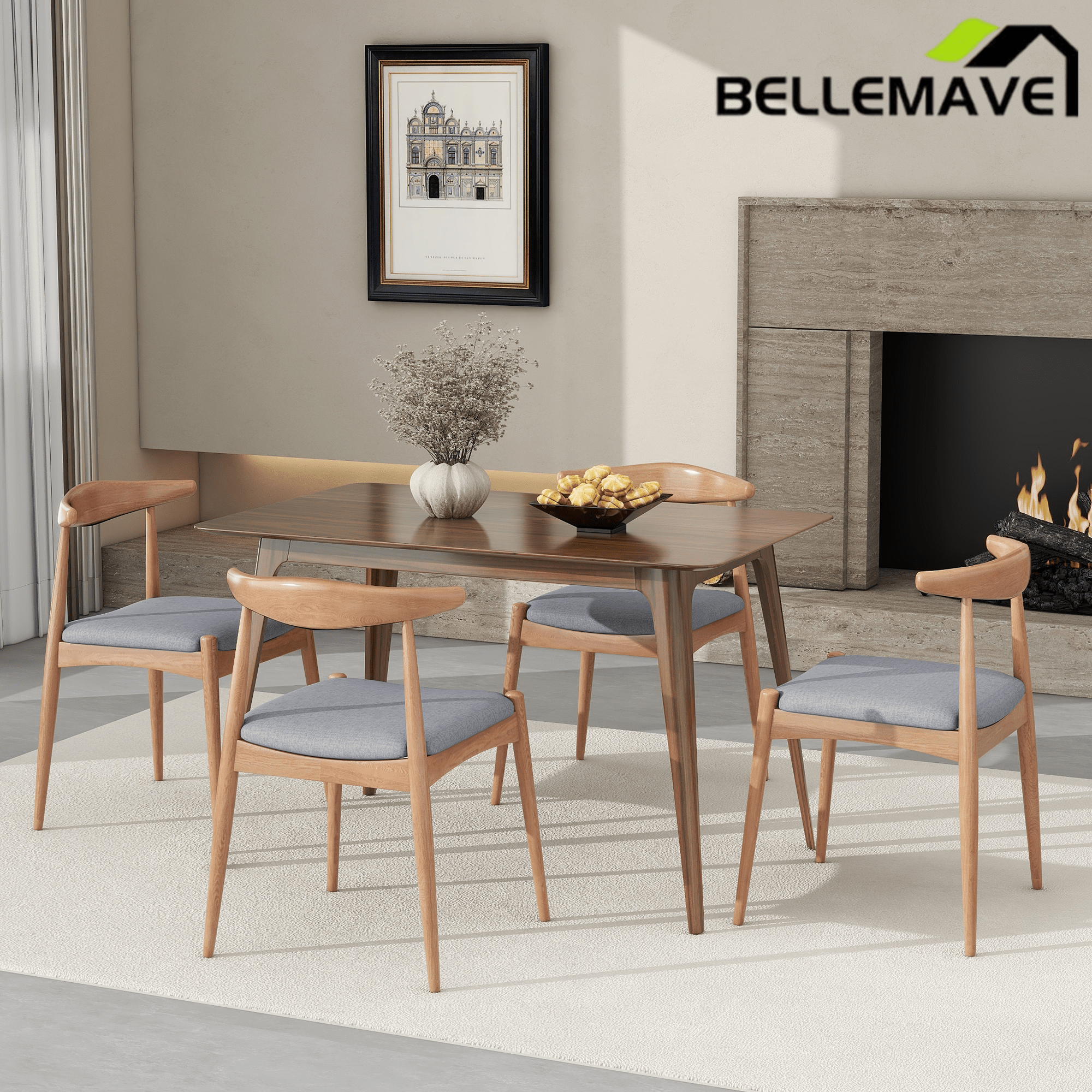 Bellemave® Fabric with Oak Finish Dining Chairs, 2 - Pcs Set - Bellemave