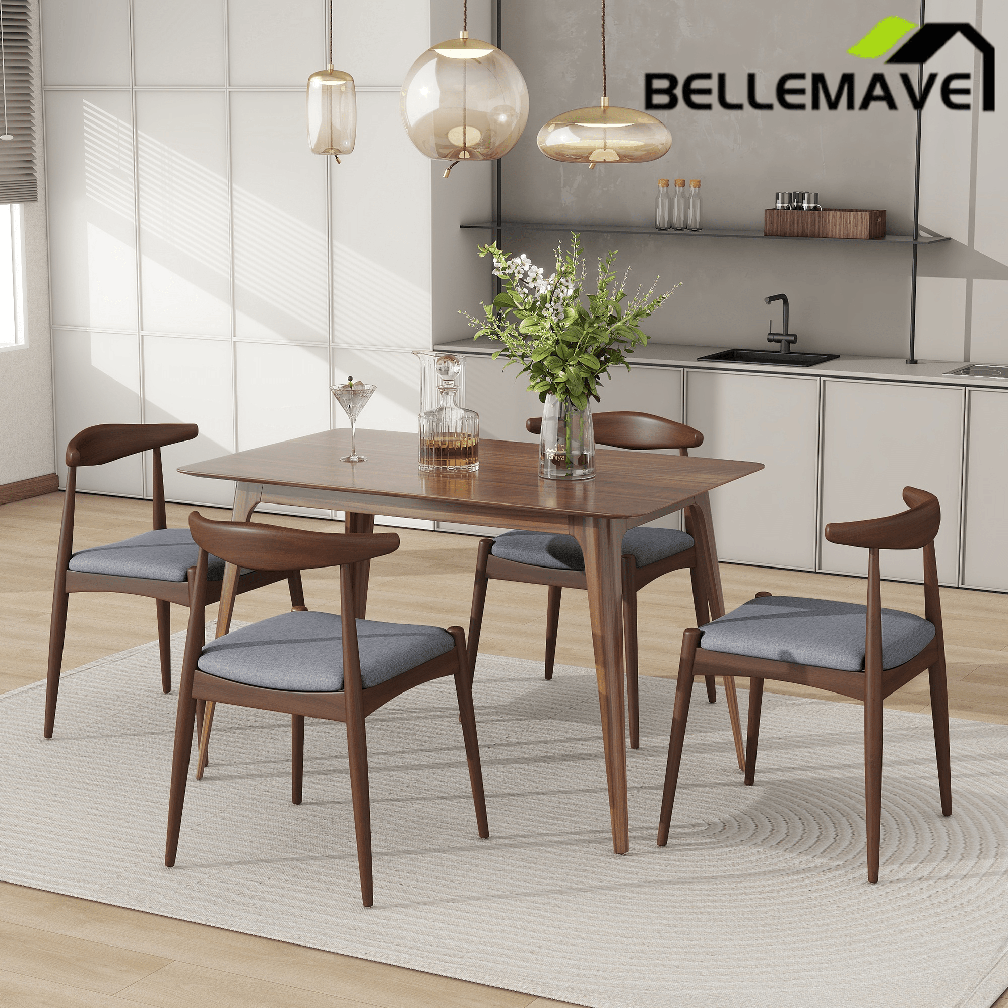Bellemave® Fabric with Oak Finish Dining Chairs, 2 - Pcs Set - Bellemave