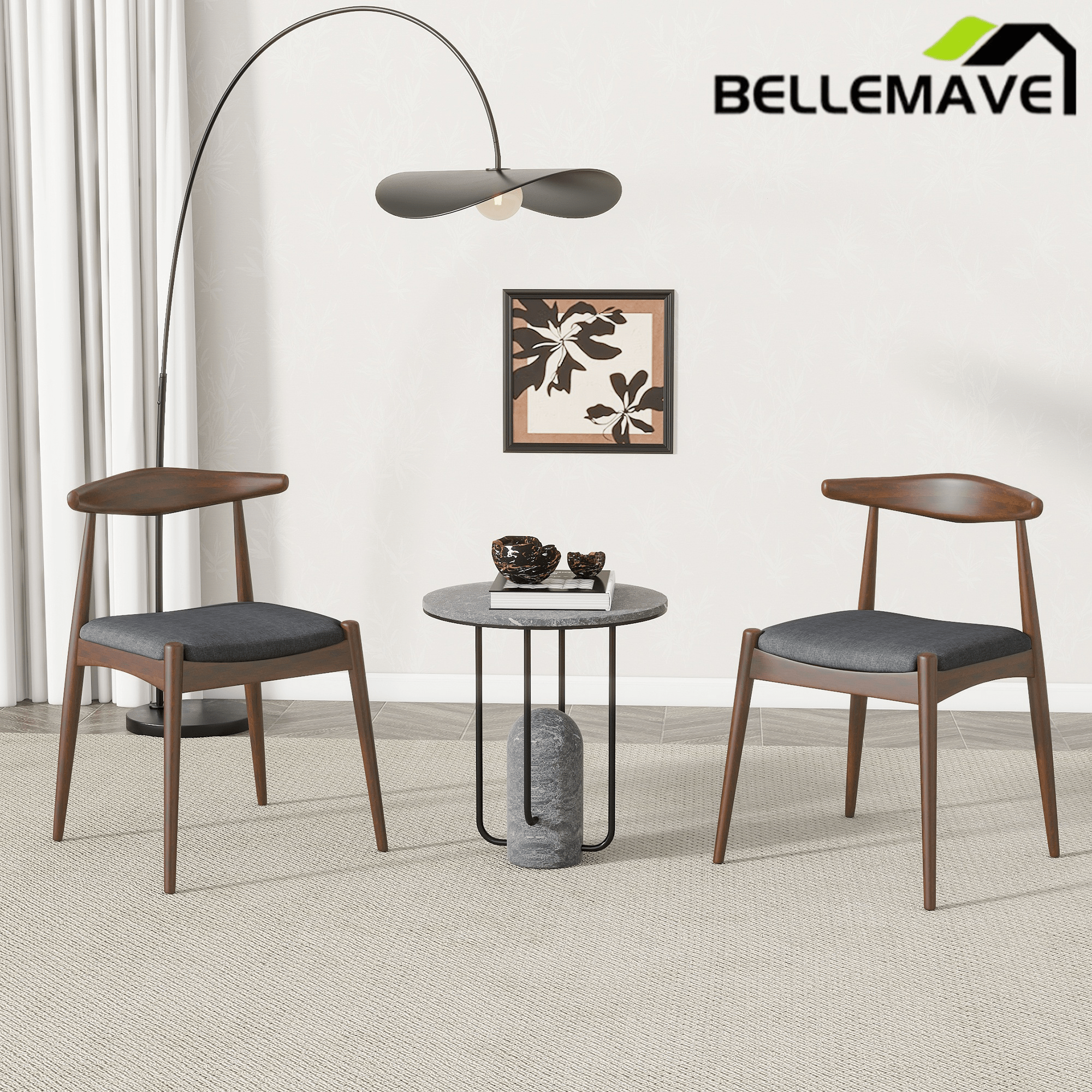 Bellemave® Fabric with Oak Finish Dining Chairs, 2 - Pcs Set - Bellemave