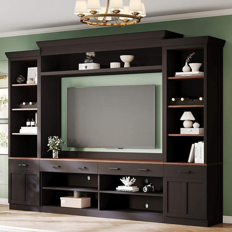 Bellemave® Farmhouse 4 - Piece Entertainment Wall Unit Set with Bookshelf , Adjustable Shelves and Wine Rack for TVs Up to 70" - Bellemave