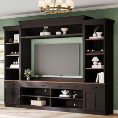 Bellemave® Farmhouse 4 - Piece Entertainment Wall Unit Set with Bookshelf , Adjustable Shelves and Wine Rack for TVs Up to 70" - Bellemave