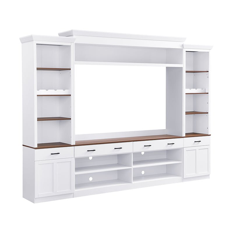 Bellemave® Farmhouse 4 - Piece Entertainment Wall Unit Set with Bookshelf , Adjustable Shelves and Wine Rack for TVs Up to 70" - Bellemave