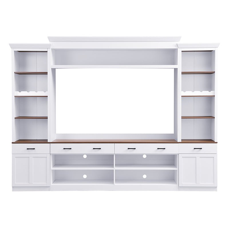 Bellemave® Farmhouse 4 - Piece Entertainment Wall Unit Set with Bookshelf , Adjustable Shelves and Wine Rack for TVs Up to 70" - Bellemave