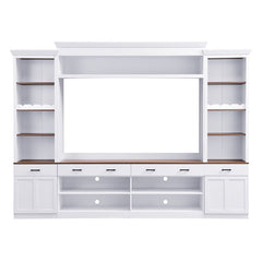 Bellemave® Farmhouse 4 - Piece Entertainment Wall Unit Set with Bookshelf , Adjustable Shelves and Wine Rack for TVs Up to 70" - Bellemave
