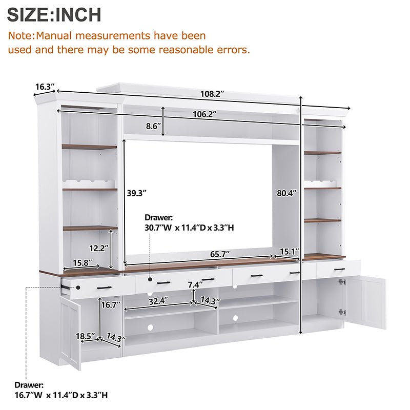 Bellemave® Farmhouse 4 - Piece Entertainment Wall Unit Set with Bookshelf , Adjustable Shelves and Wine Rack for TVs Up to 70" - Bellemave