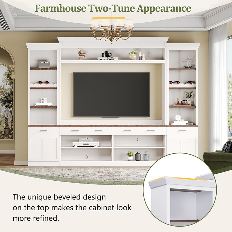 Bellemave® Farmhouse 4 - Piece Entertainment Wall Unit Set with Bookshelf , Adjustable Shelves and Wine Rack for TVs Up to 70" - Bellemave