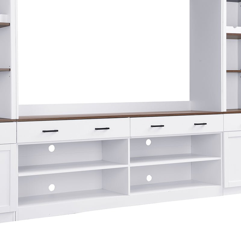 Bellemave® Farmhouse 4 - Piece Entertainment Wall Unit Set with Bookshelf , Adjustable Shelves and Wine Rack for TVs Up to 70" - Bellemave