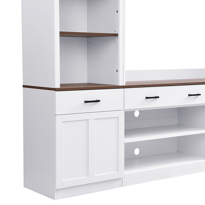 Bellemave® Farmhouse 4 - Piece Entertainment Wall Unit Set with Bookshelf , Adjustable Shelves and Wine Rack for TVs Up to 70" - Bellemave