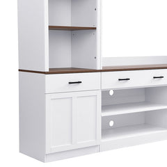 Bellemave® Farmhouse 4 - Piece Entertainment Wall Unit Set with Bookshelf , Adjustable Shelves and Wine Rack for TVs Up to 70" - Bellemave