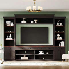 Bellemave® Farmhouse 4 - Piece Entertainment Wall Unit Set with Bookshelf , Adjustable Shelves and Wine Rack for TVs Up to 70" - Bellemave