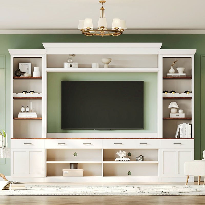 Bellemave® Farmhouse 4 - Piece Entertainment Wall Unit Set with Bookshelf , Adjustable Shelves and Wine Rack for TVs Up to 70" - Bellemave