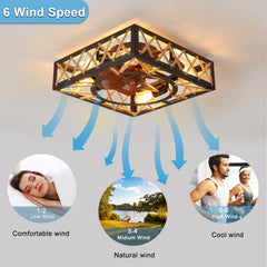 Bellemave® Farmhouse Ceiling Fan with Remote Control – Square Caged Industrial Design, 6 - Speed Noiseless DC Motor - Bellemave