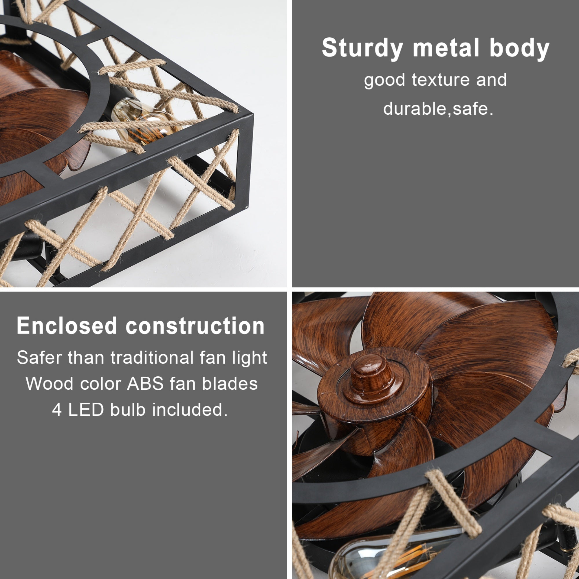 Bellemave® Farmhouse Ceiling Fan with Remote Control – Square Caged Industrial Design, 6 - Speed Noiseless DC Motor - Bellemave