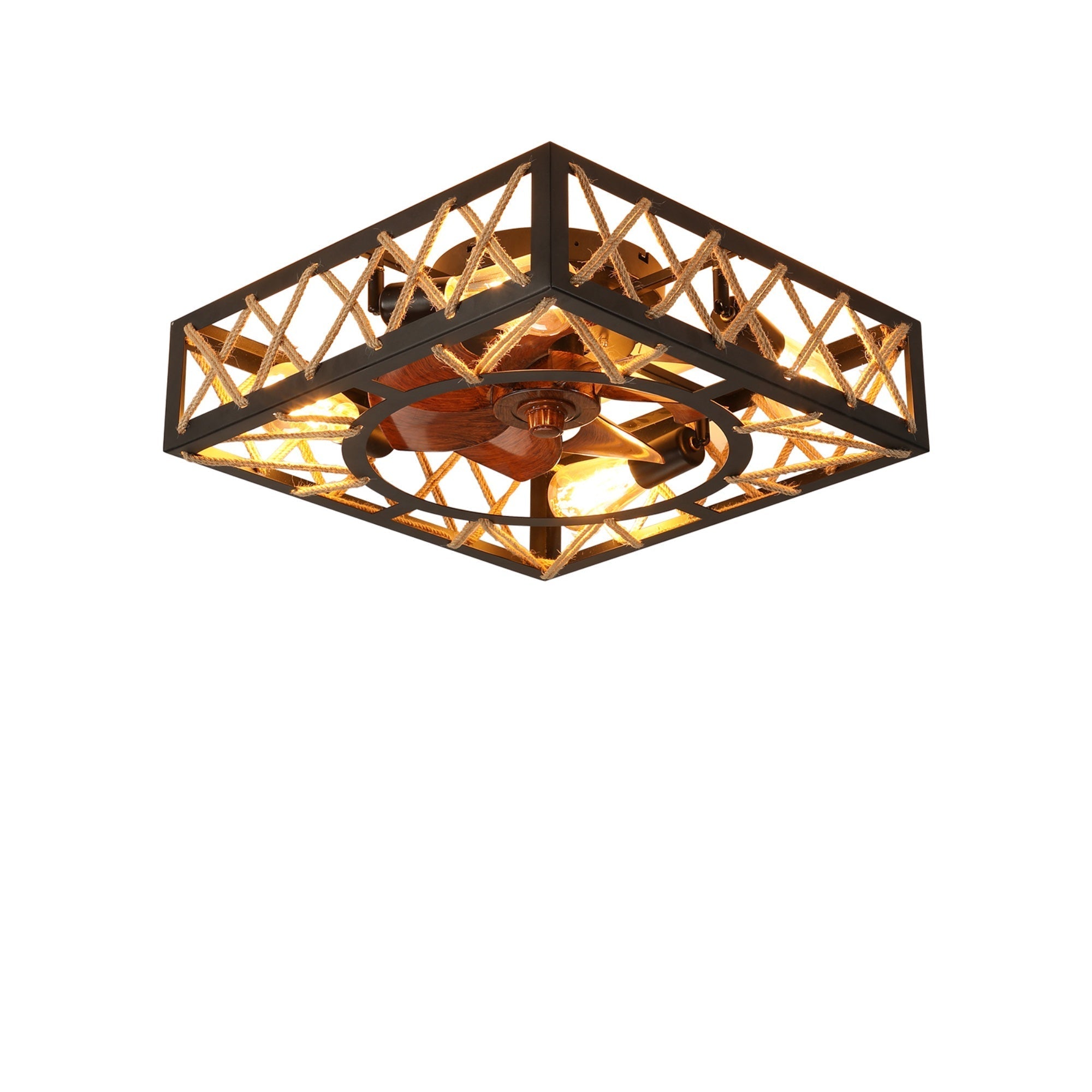 Bellemave® Farmhouse Ceiling Fan with Remote Control – Square Caged Industrial Design, 6 - Speed Noiseless DC Motor - Bellemave