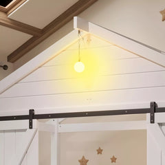 Bellemave® Farmhouse House Bed with Sliding Barn Door, Storage Drawers & Staircase, Wooden Kids House Bed Frame with Light - Bellemave